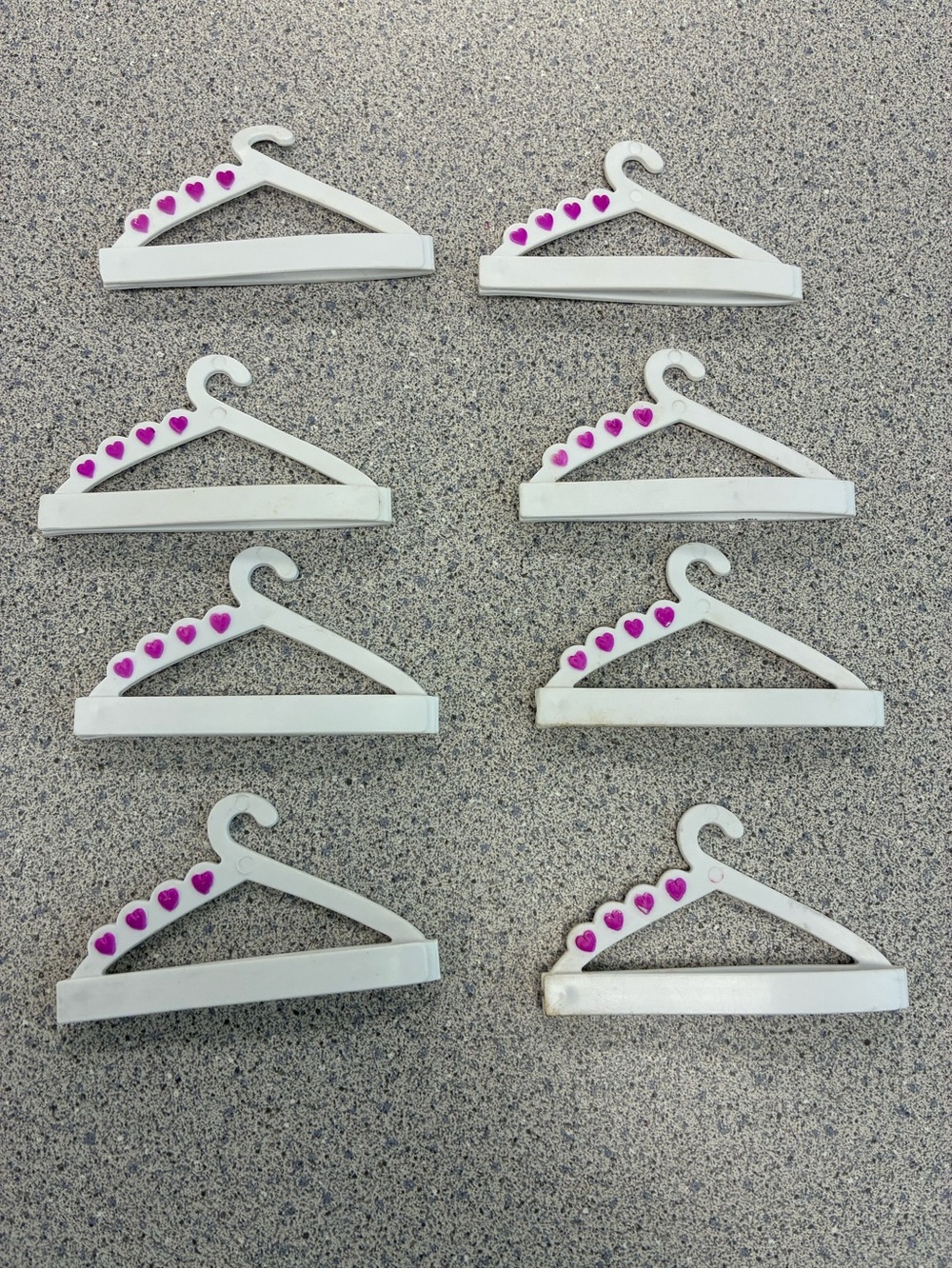Set of 8 Vintage 1992 Barbie White Doll Hangers with Pink Heart Details